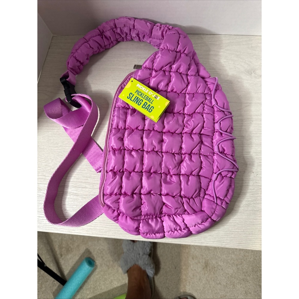 Pickle O' Joe Pickleball Sling Bag Purple Padded Quilted Shoulder‎ Crossbody
